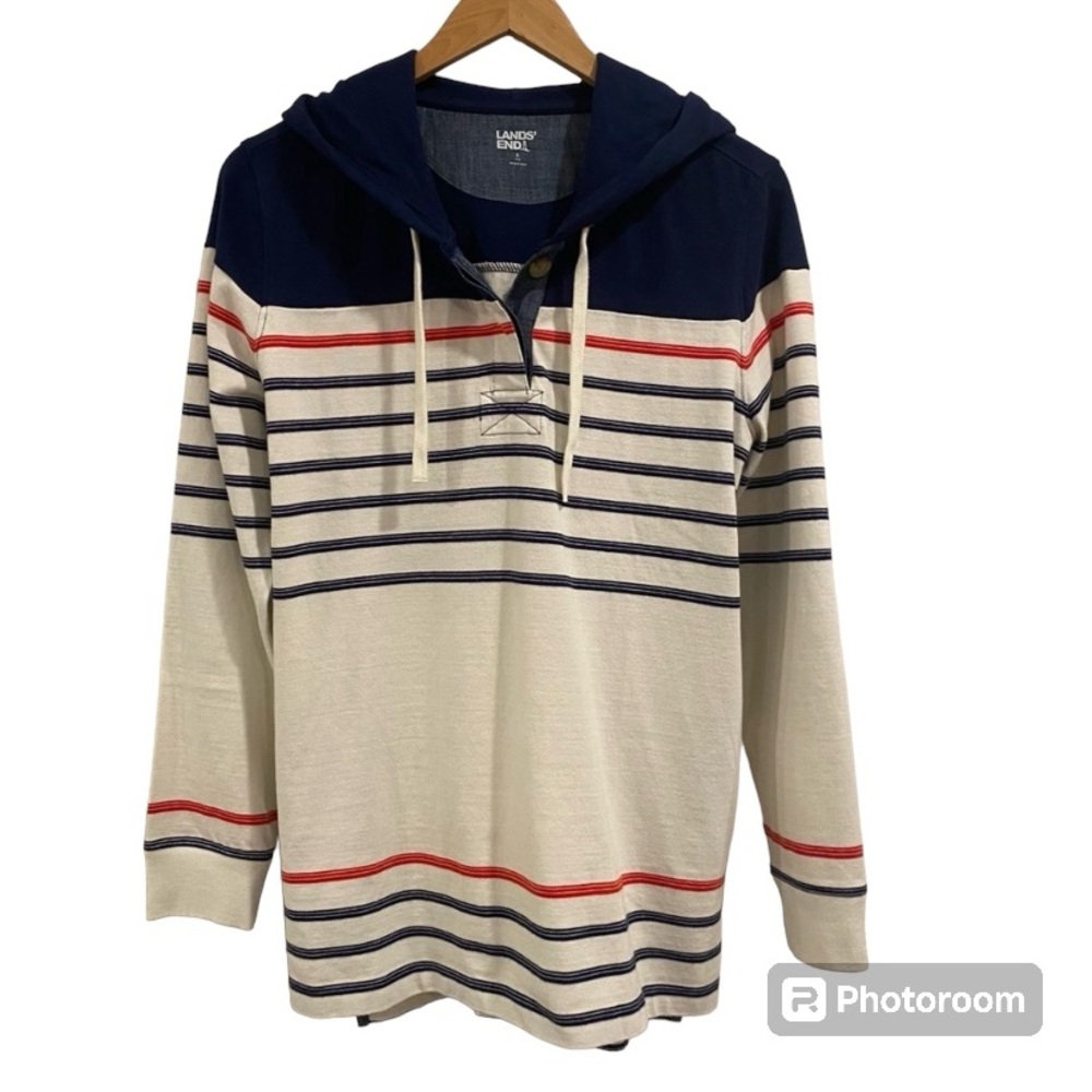 Lands’ End Men’s LS Nautical Pullover Hoodie - Like New- Size Small